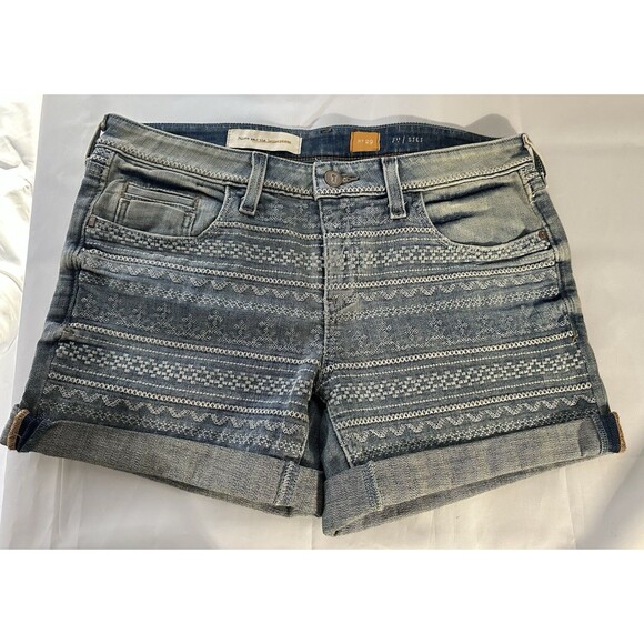 Pilcro And The Letterpress Anthropologie Blue Denim Shorts embroidered size 29 - Picture 1 of 5